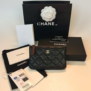 CHANEL Mini O Case Classic Black Caviar Leather Gold Hardware Full Set